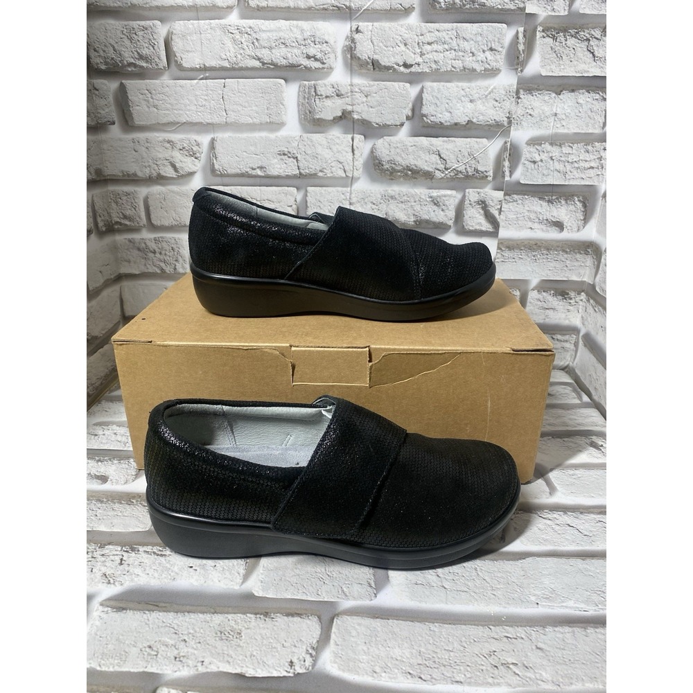 Alegria Women's Lauryn Nubuck Slip-On with Cross Strap Black Shoe Size 8